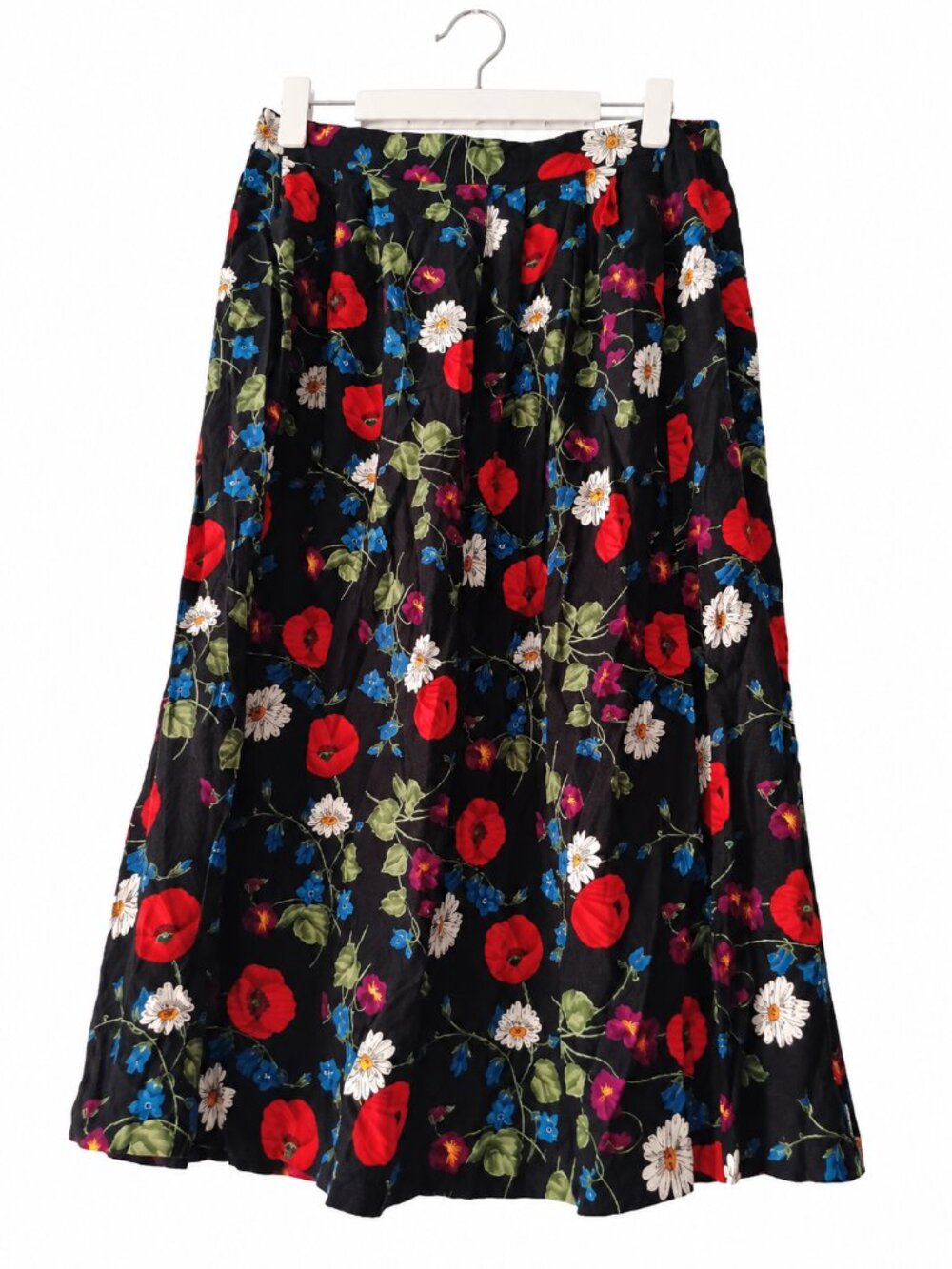 Sag Harbor Black Floral 100% Rayon Maxi Skirt Cottagecore Boho M